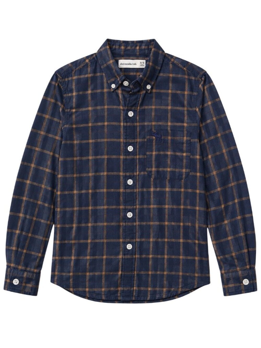 Abercrombie Kids Plaid Button Down Shirt Boys Size 9/10 Blue Brown Long Sleeve
